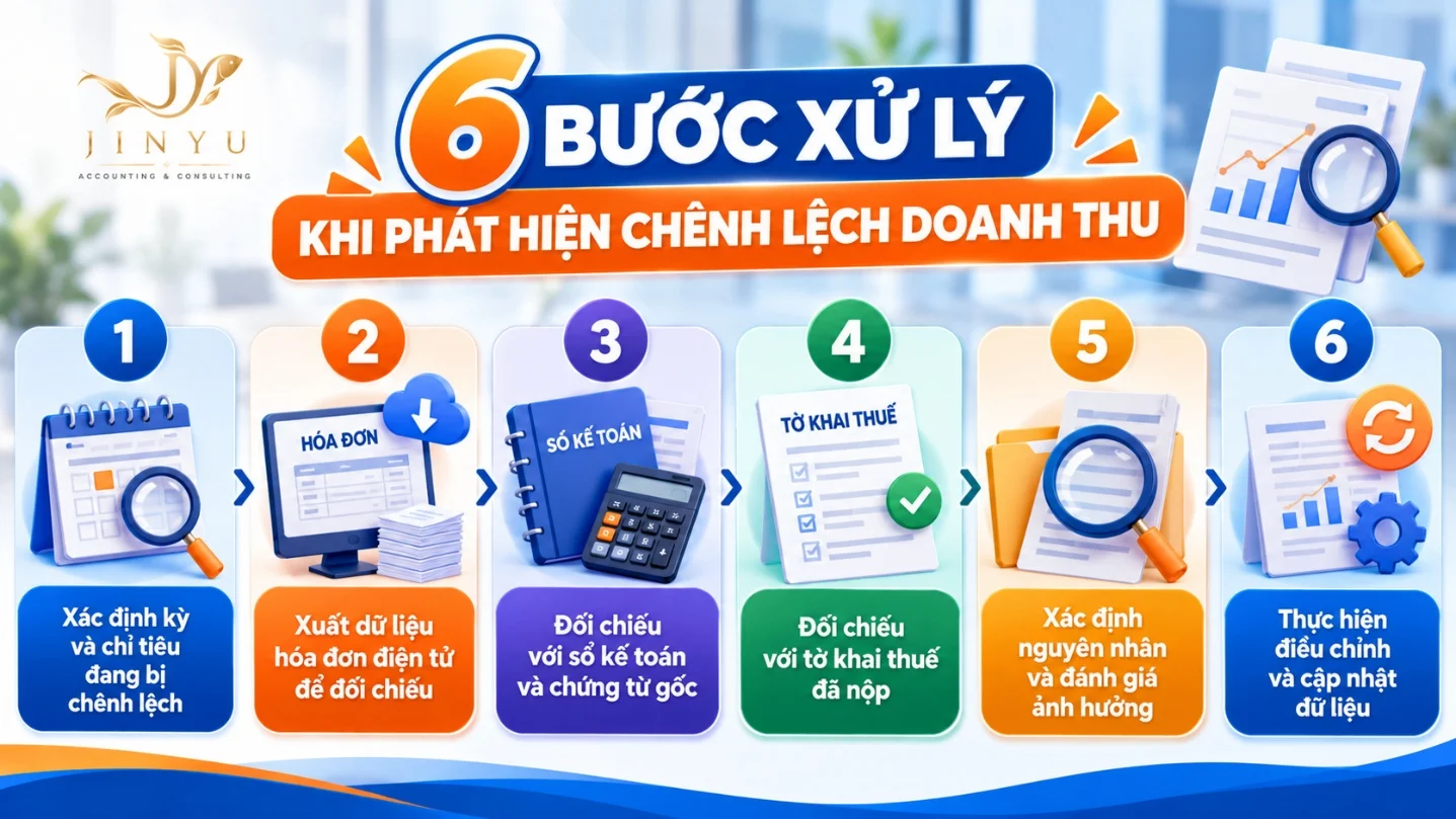6 bước xử lý khi phát hiện chênh lệch doanh thu giữa hóa đơn, sổ kế toán và tờ khai thuế